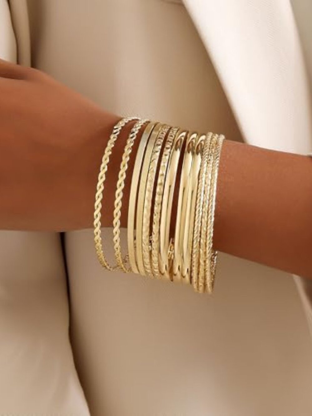 New - Gold Bangles for‎ Women, 12 Pcs Boho Stackable Bracelets Multi Layer